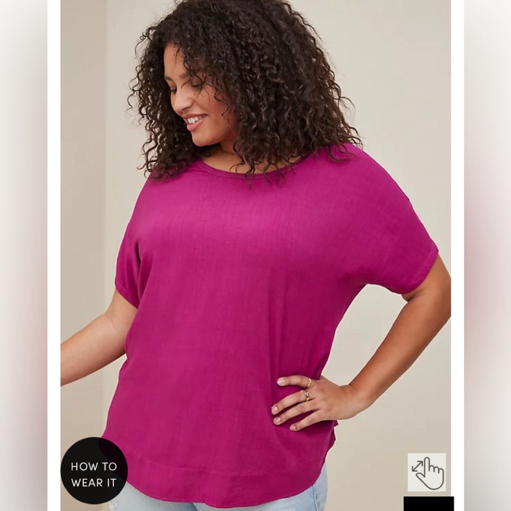 🆕 Torrid Challis Mixed With Knit Drop Shoulder Top, Short Sleeve, Size 0x